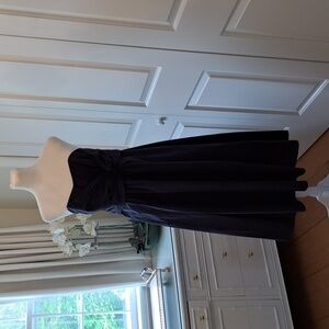 Whistles Womens Navy Blue Cotton Strapless Midi Fit & Flare Dress Wrap Bodice S8